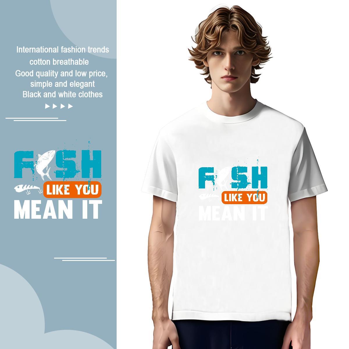 Brand fish 230g 100% Cotton Men Tees Sports Casual Breathable Man T Shirts Fashion Design Oversized Clothes