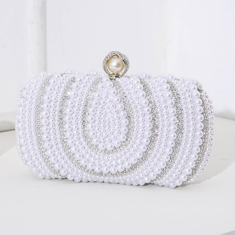 New Women's Evening Handmade Pearl Embroidery with Diamond Embedding Banquet Dress Handheld Bag