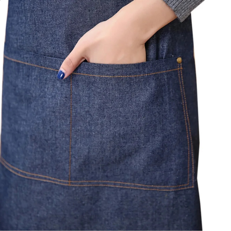 Cotton anti fouling apron unisex denim simple chef cooking apron womens kitchen apron 240819