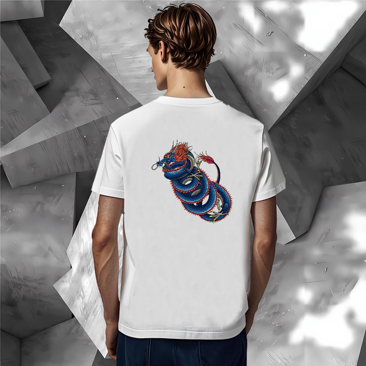 Mens T Shirts 100% Cotton 230g dragon Casual Crew Neck Breathable Custom Big Size Tshirt for Man Woman 2024 Summer Loose Wear