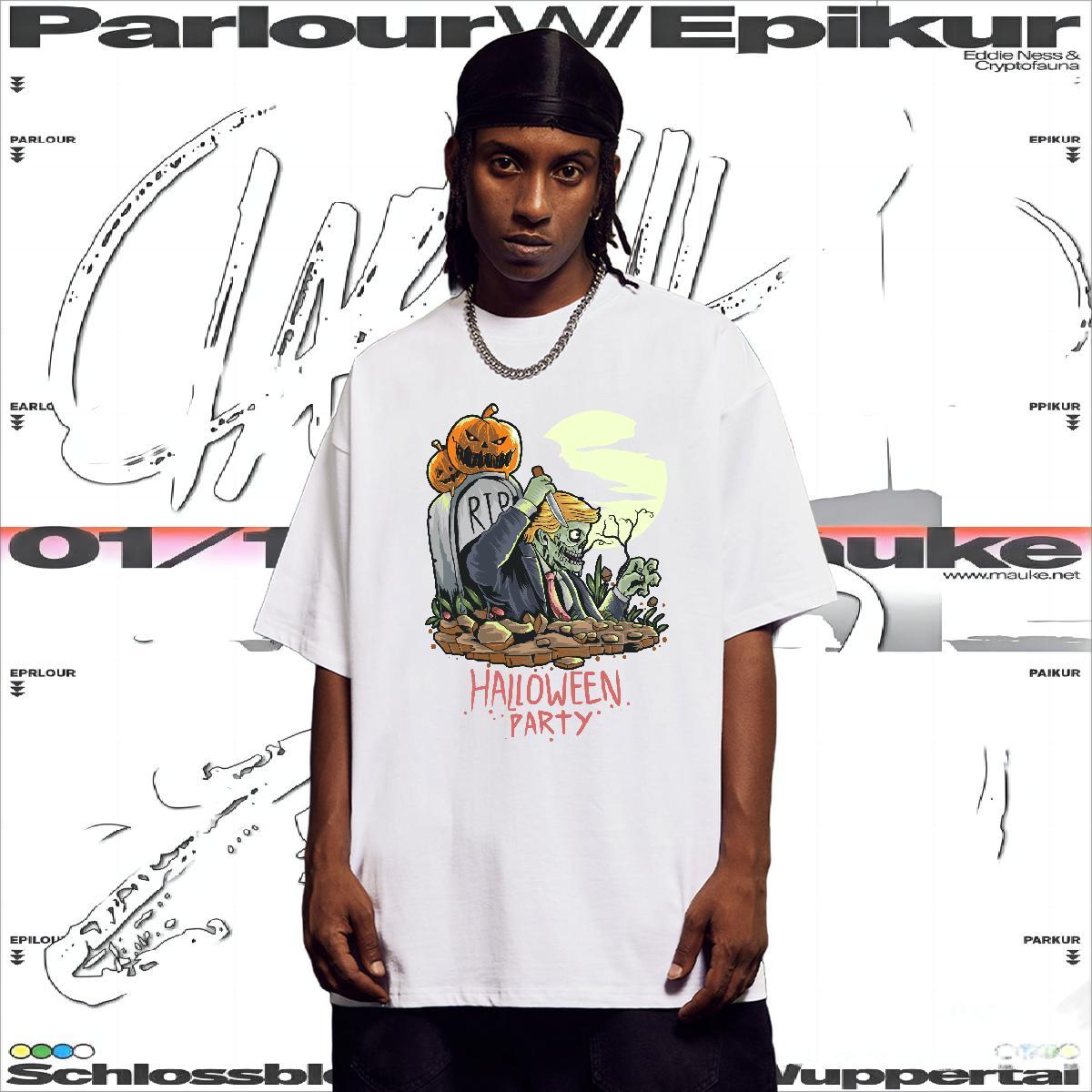 Cool T-Shirts halloween Breathable Crew Neck Casual Daily Wear Cartoon Print 230g Pure Cotton Couples T Shirts Fashion New Tee Shirt