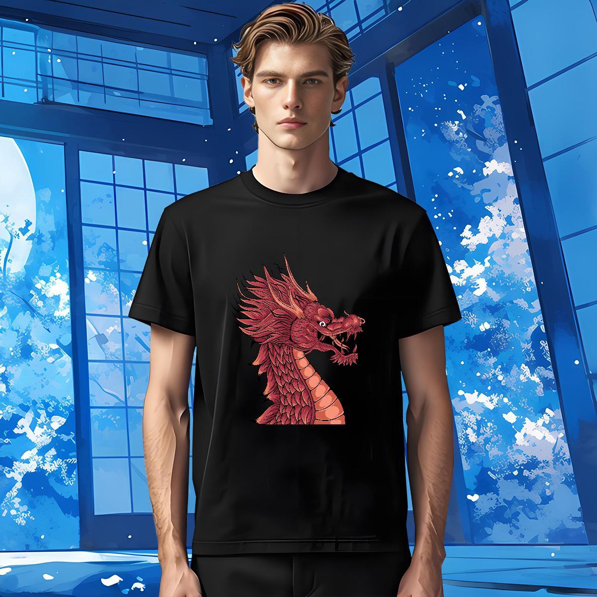 T Shirt For Man 100% Cotton 230g dragon head Casual Beach O-Neck Short Sleeve Asian Size Tshirt for Man Woman Fashion New High Quality Wear
