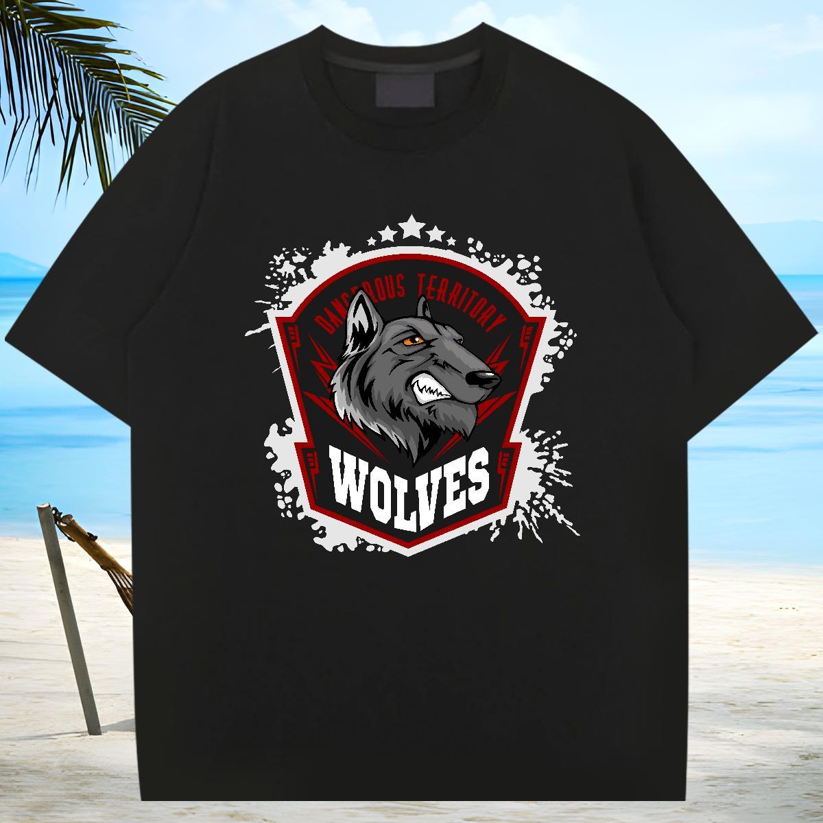 Popular T-Shirts for Men wolf Breathable Crew Neck Street Wear Oversized 4XL 230g Pure Cotton Men Clothes T-Shirt Fashion Casual Tops Shirt