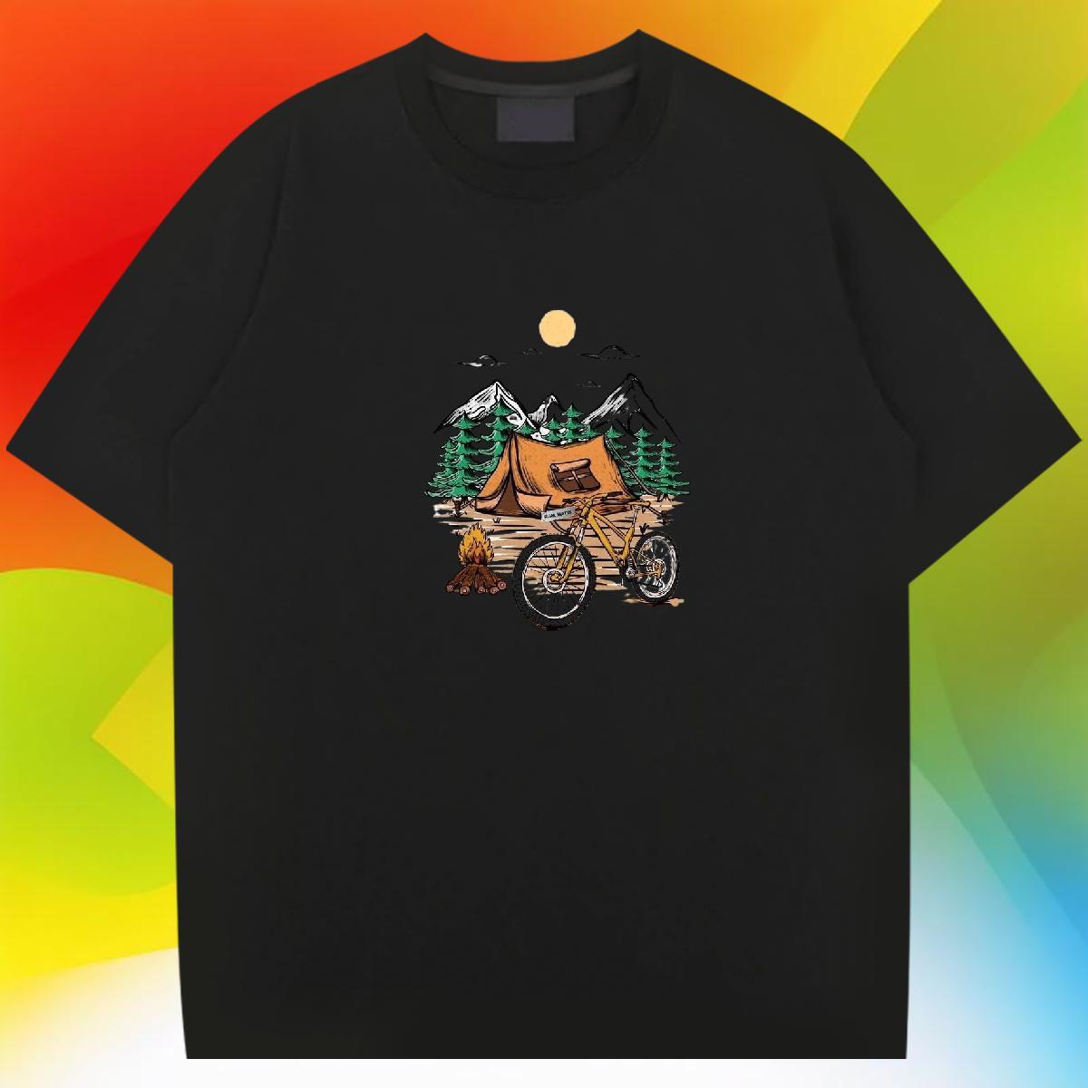 Loose Fit Mens Tshirts Casual Daily Wear 100% Cotton 230g Cartoon Print Breathable Crew Neck mountains T-Shirts 2024 Summer Tops Shirt