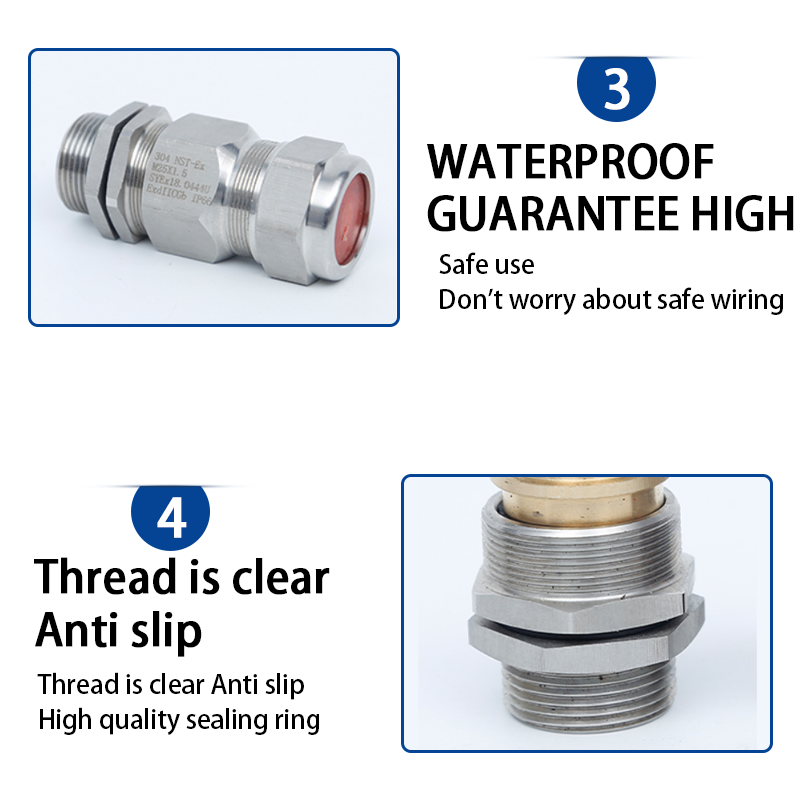Stainless steel joint Single sealed armored gland head 304 stainless steel explosion-proof stuffing box gland waterproof cable clamping sealing joint 