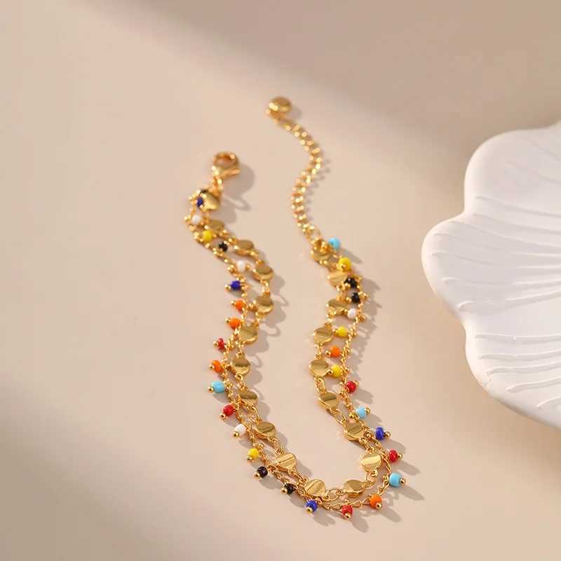 Copper plated 18K gold double-layer chain design low key unique personality Anklet womens elegant and romantic birthday gift W240815