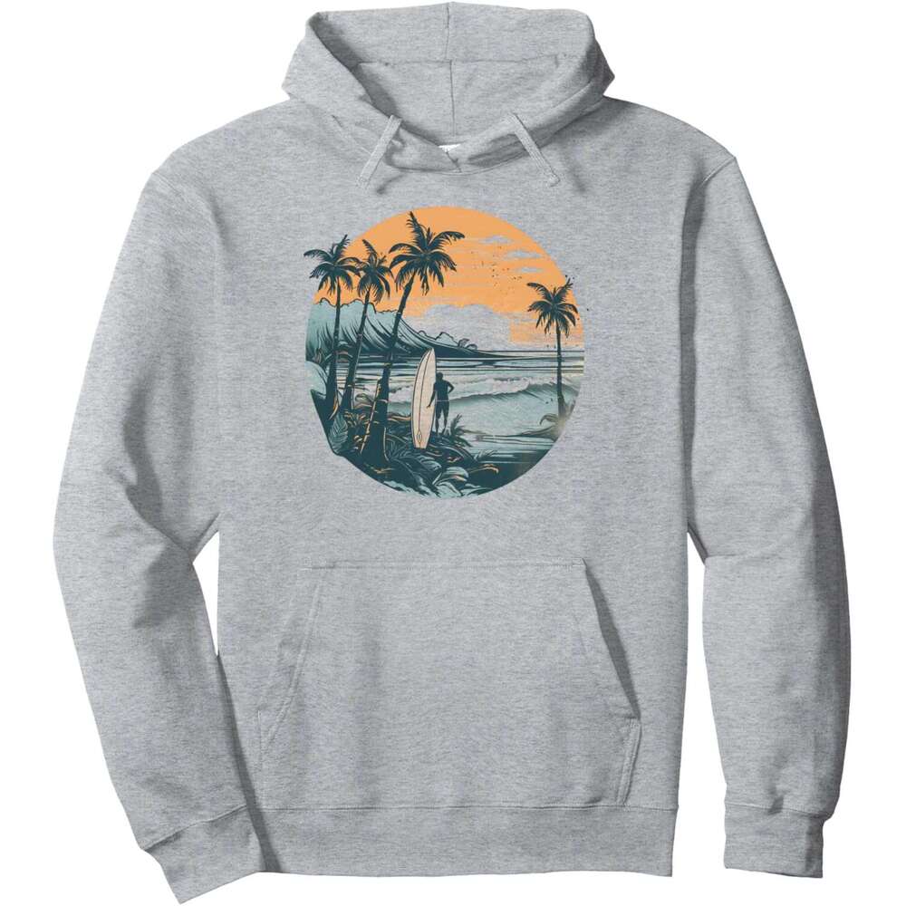 Hoodie for Mens Womens Surfing Beach Palm Tree Ocean Waves Sunset Summer Vacation Pullover Hoodie Hoodies sweatshirt pullover jacket Long sleeve
