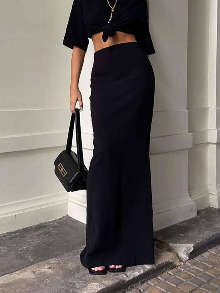 Fashion For Women Black Long Skirts High Waist Slim Seamless Elegant Ladies Gown Casual Summer Female Maxi Skirts 240820