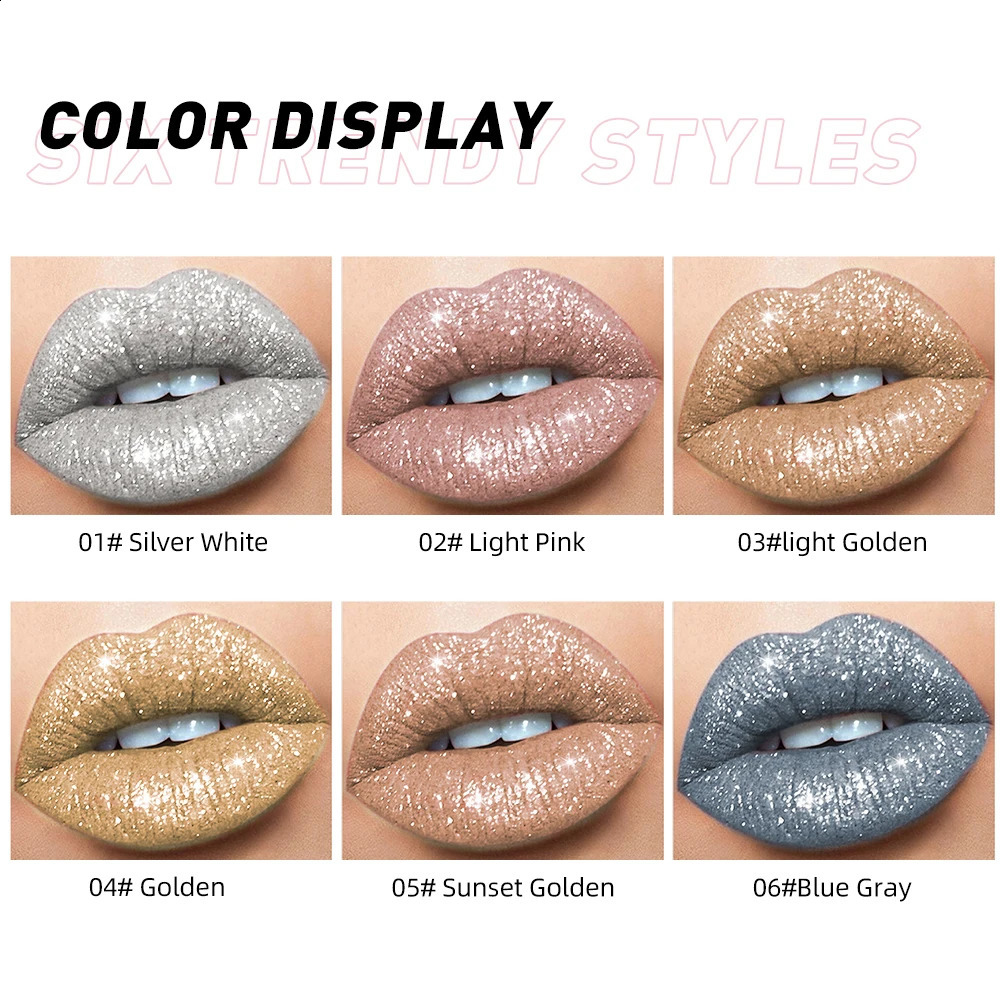 QI shimmer lip gloss beauty diamond glitter lip tint waterproof long lasting 6 colors gray flash liquid lipstick makeup 240819