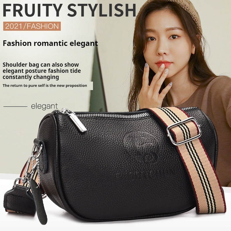 Top layer cowhide saddle for women's new trendy versatile leather with wide shoulder straps and crossbody bag
