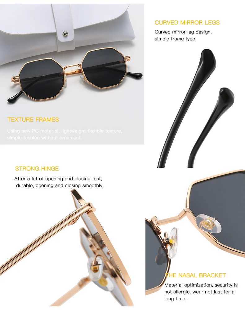 Luxury Square Sunglasses Man Woman Fashion Small Frame Polygon Sun Glasses Metal Vintage Retro Brand Octagon Sunglasses W250116