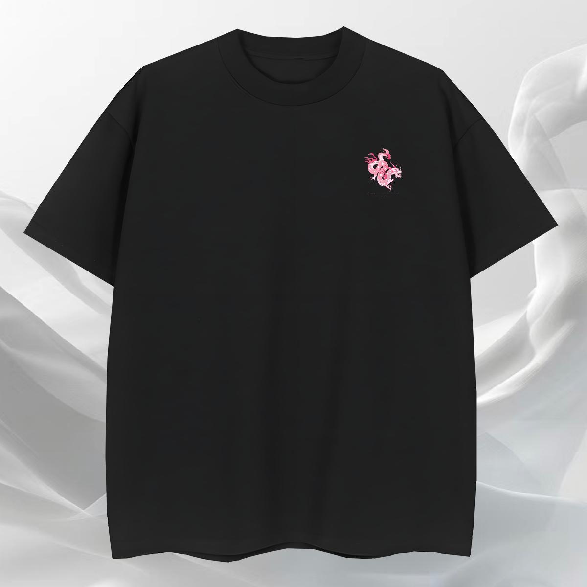 Cool Design Men Tops Tees Casual Beach 230g Pure Cotton Cartoon Print Breathable Crew Neck Pink Dragon T Shirt For Man Fashion Clothings