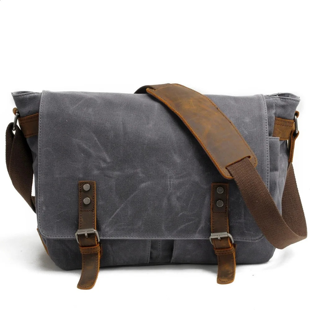 High Quality Male Briefcases Business Men Messenger Bags Canvas Crazy Horse Leather Travel Crossbody Bags for Men Shoulder Bags 240819