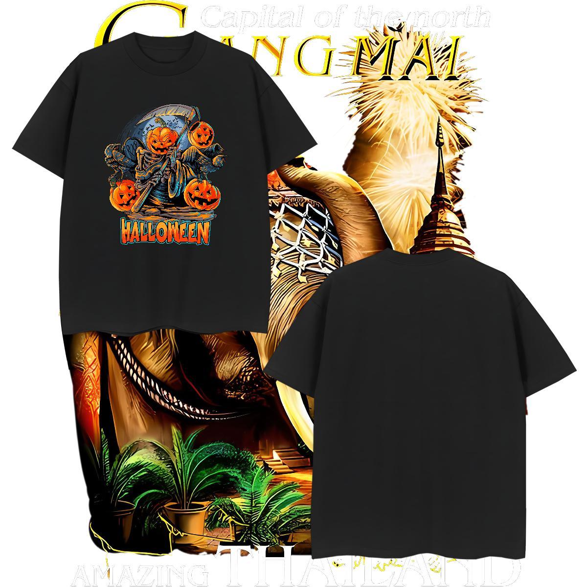 Designer T-Shirts pumpkin O Neck Short Sleeves Daily Wear Cartoon Printing L-4XL 230g 100% Cotton Couples T Shirts DIY Tops Shirt