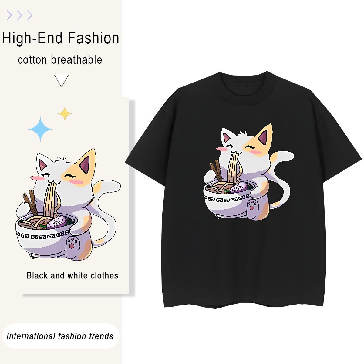DIY Couples T Shirts High Street Hip Hop O Neck Short Sleeves Polos Free Shipping 230g 100% Cotton cat Oversized L-4XL T-Shirts for Women