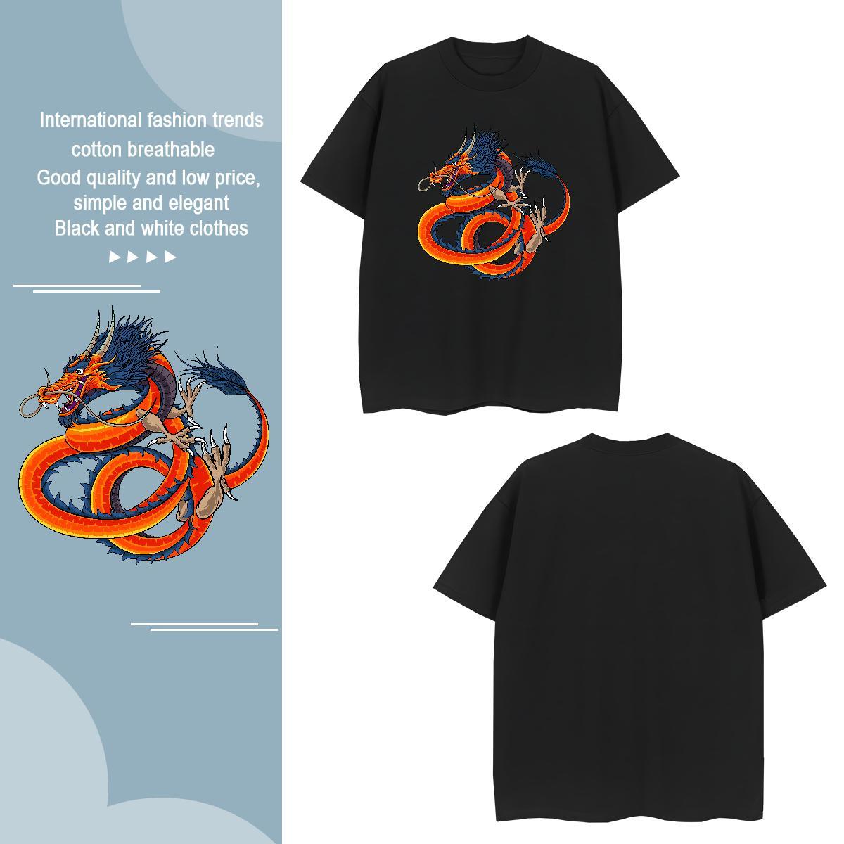 Man T Shirts 100% Cotton 230g dragon Sports Casual Breathable Soft Cartoon Printing L-4XL Tshirts Free Shipping Unisex Tops
