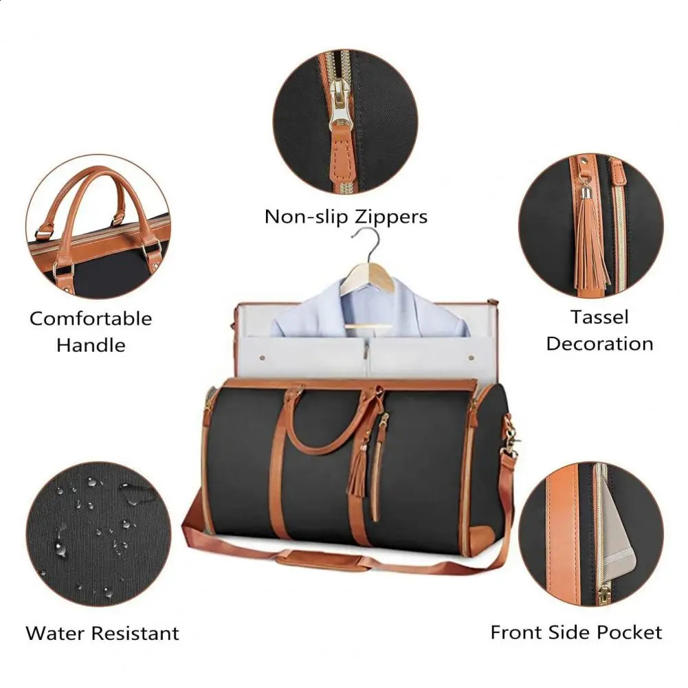 PU Leather Carry-on Bag Waterproof Travel Bag with Internal Straps Detachable Garment Duffle Bag with Independent Shoe Pocket 240819