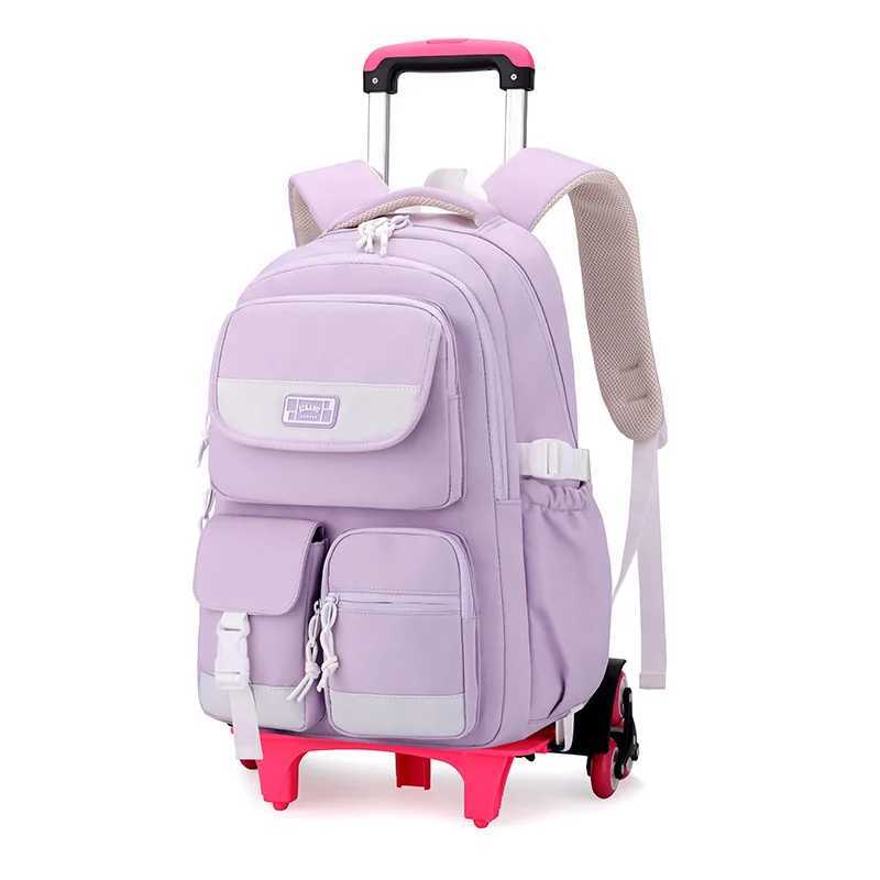 elementary school backpacks with trolley cart student Backpack with wheels for girls large capacity detachable rolling backpack Y240820