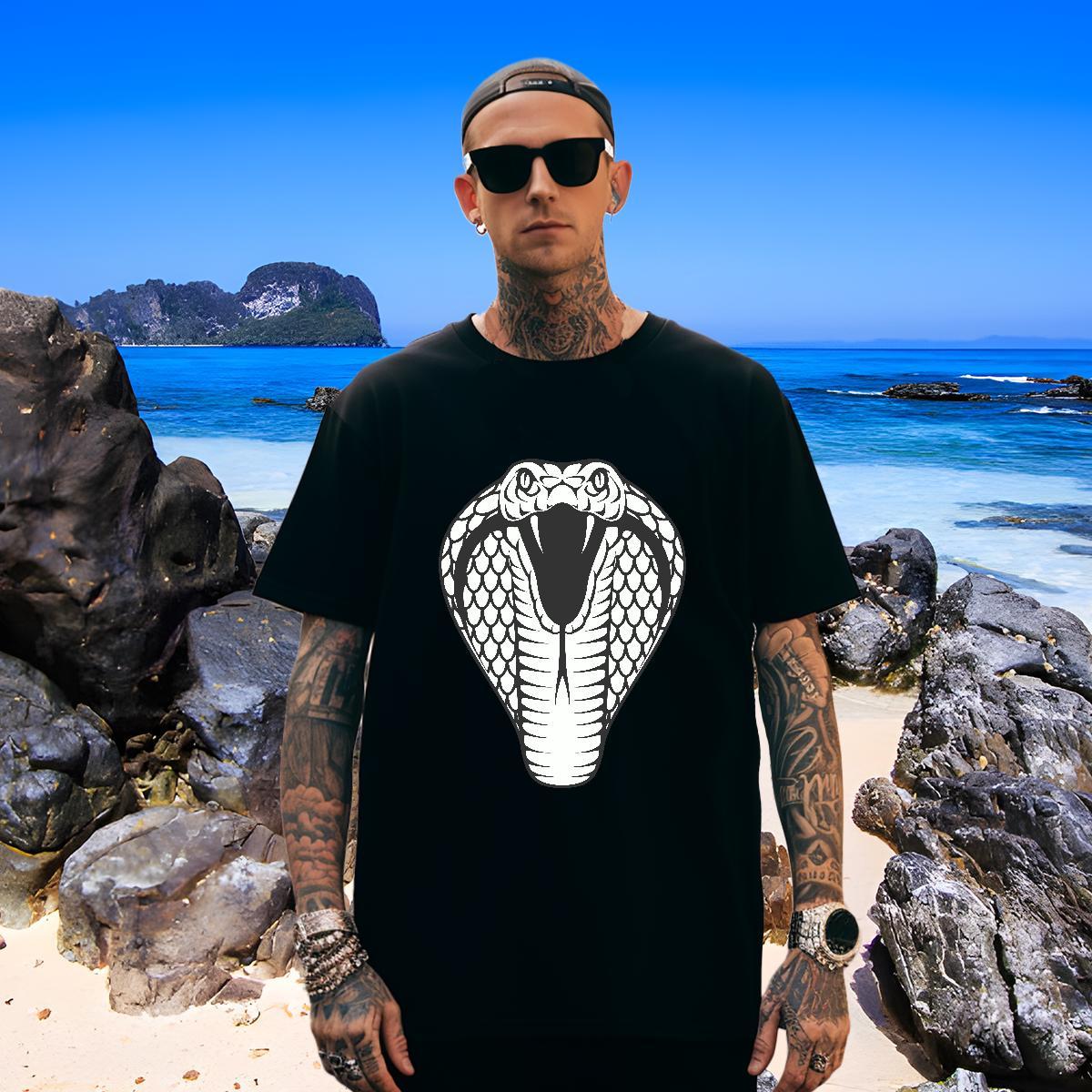 Cool T Shirt For Man cobra O Neck Short Sleeves Anime Printing Street Oversized 4XL 230g Cotton Tshirt for Man Woman Free Shipping Clothes