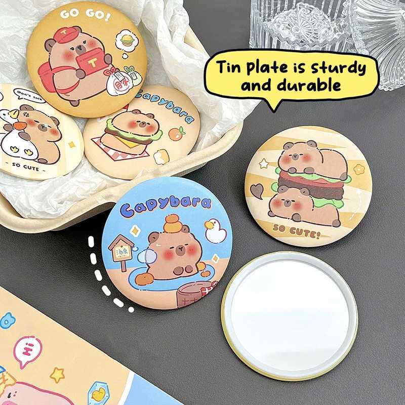Portable Cute Round Small Mirror Cartoon Capybara Makeup Mirror Simple Pocket Compact Single-sided Makeup Mirror Small Gifts Y240819