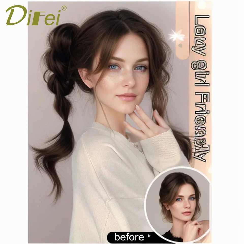 2 pieces of synthetic wig cartoon bubble ponytail womens boxing braid fluffy natural sweet cool online celebrity braid hair W240817