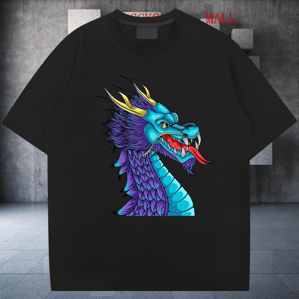 TOP Quality Men Tops Tees Sport 100% Cotton 230g Custom Print Oversized Breathable Short Sleeve dragon head Mens T Shirts 2024 New Tshirts