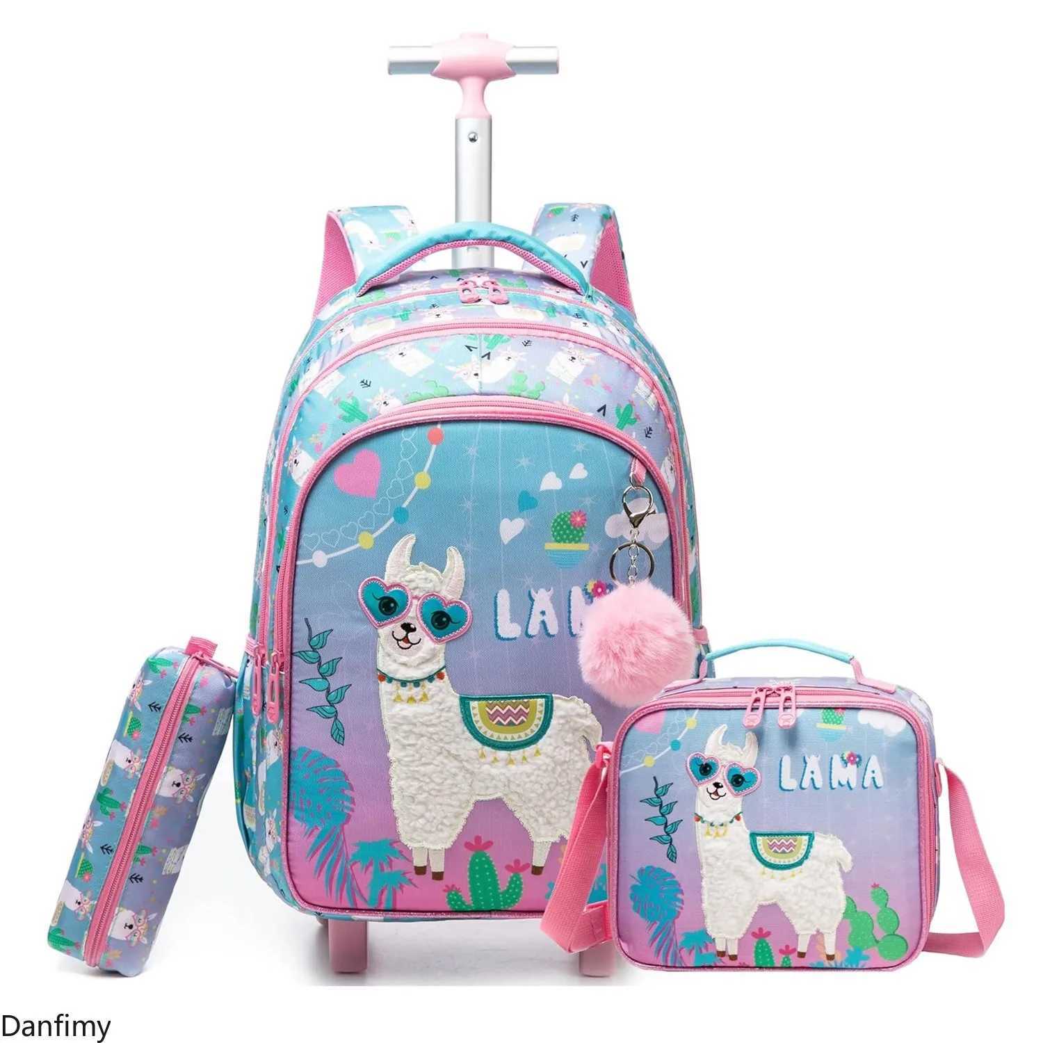 3PCS Childrens Rolling Backpack Set Kids School Bag with Wheels Carry on Luggage with Lunch Bag for Elementary Student Backpack Y240820