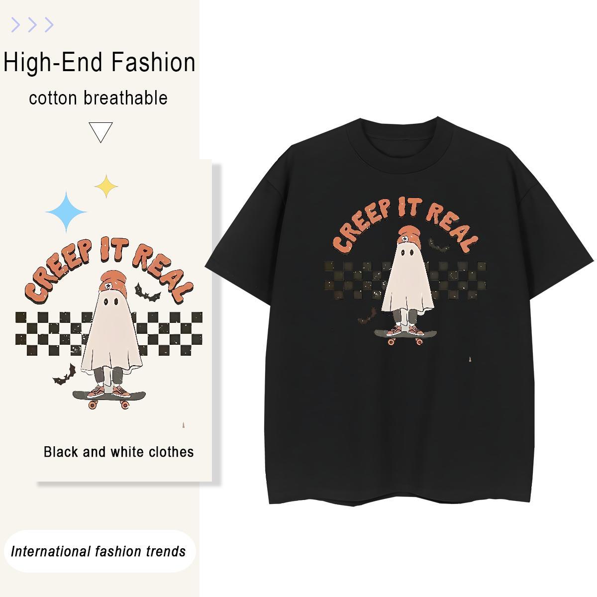 Factory Direct Couples T Shirts halloween Home Outdoor 230g 100% Cotton Tees Shirts Short Sleeve O-Neck Cool Design T Shirts Men Skull