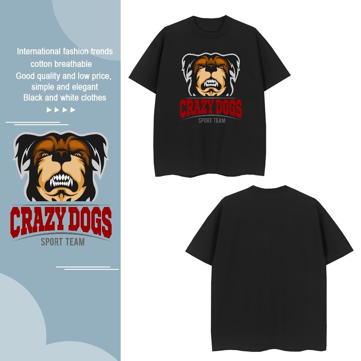 Free Shipping Mens T Shirts crazy dog Breathable Crew Neck Home Outdoor Custom Print Oversized 230g 100% Cotton Men Clothes T-Shirt Fashion Casual Pol