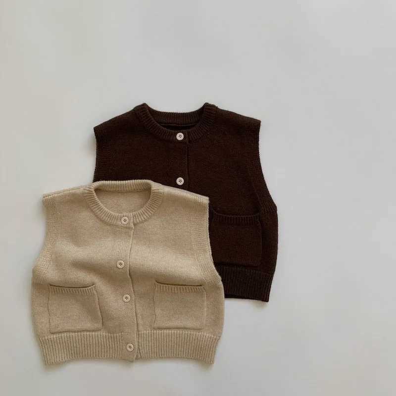 Autumn winter Kids Sleeveless Sweater Kids Sweater Pure Printing Knitted Vest For Boys Girls School UniformXJ240819