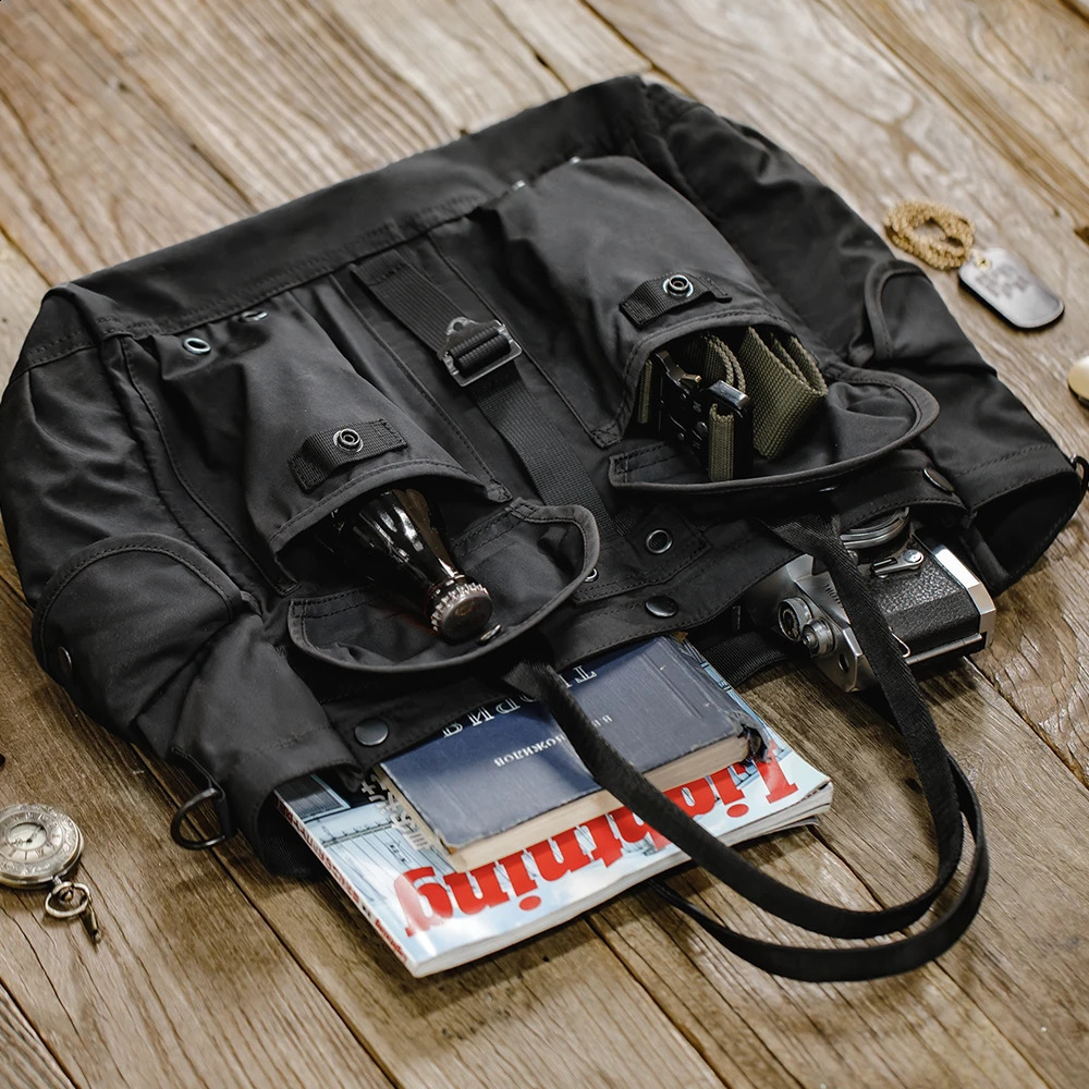 Maden Functional Style Large-capacity Helmet Messenger Bag Black Shoulder Portable Camera Computer Bag Tote Handbag for men 240819