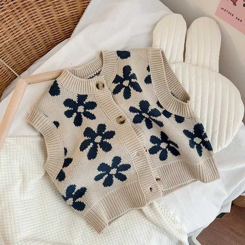 Spring Girls Knitted Autumn Korean Versatile Flower Unisex Fashionable Boys Sweater Childrens Clothing Baby Kids Cardigan B208XJ240819