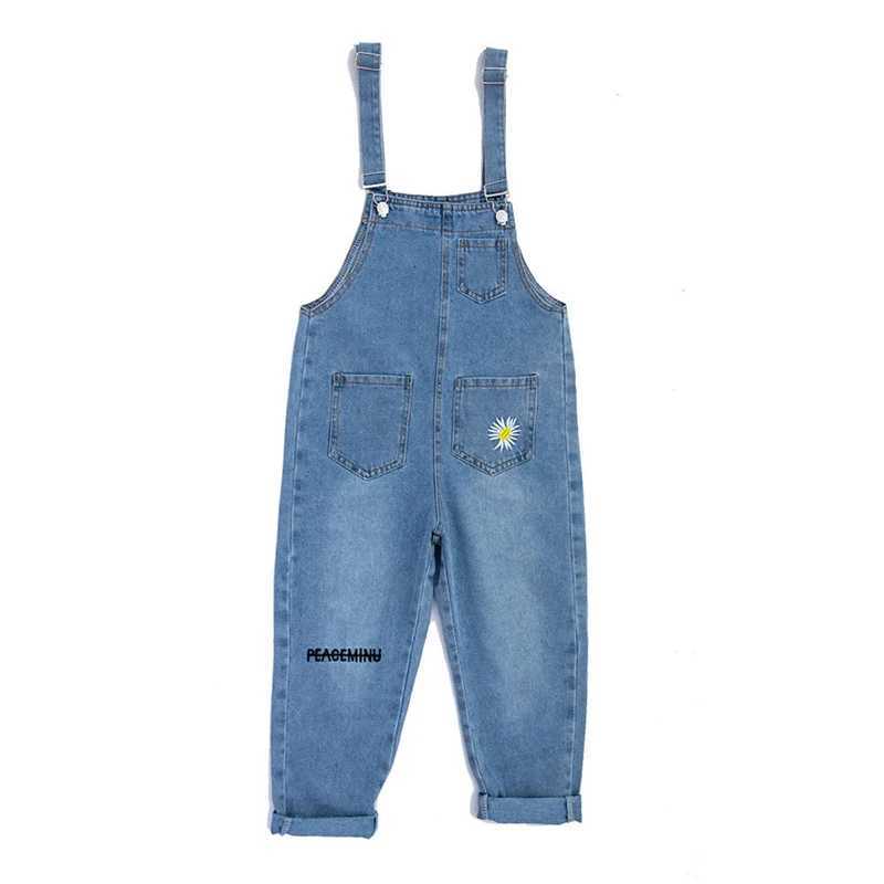 Embroidered denim jeans jumpsuit girls childrens long pants girls game set one-piece for ages 4 5 6 7 8 9 10 11 and 12 W240806