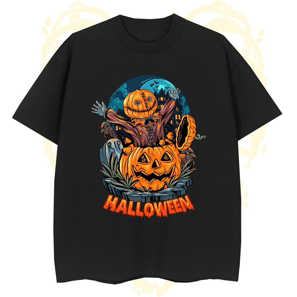 Loose Mens T Shirts pumpkin Breathable Crew Neck Home Outdoor Cartoon Print 230g 100% Cotton Men Tees Free Shipping Clothes