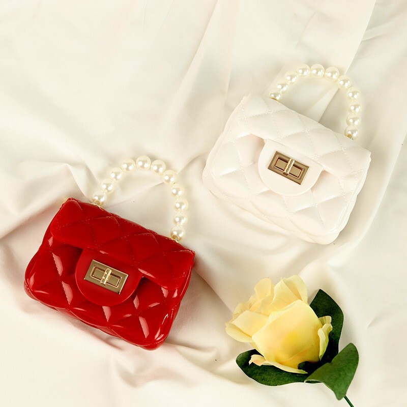 PVC Barbie Jelly Bag, Fashionable Versatile Mini Pearl Handbag, Stainproof and Easy to Wash Square Women's Bag