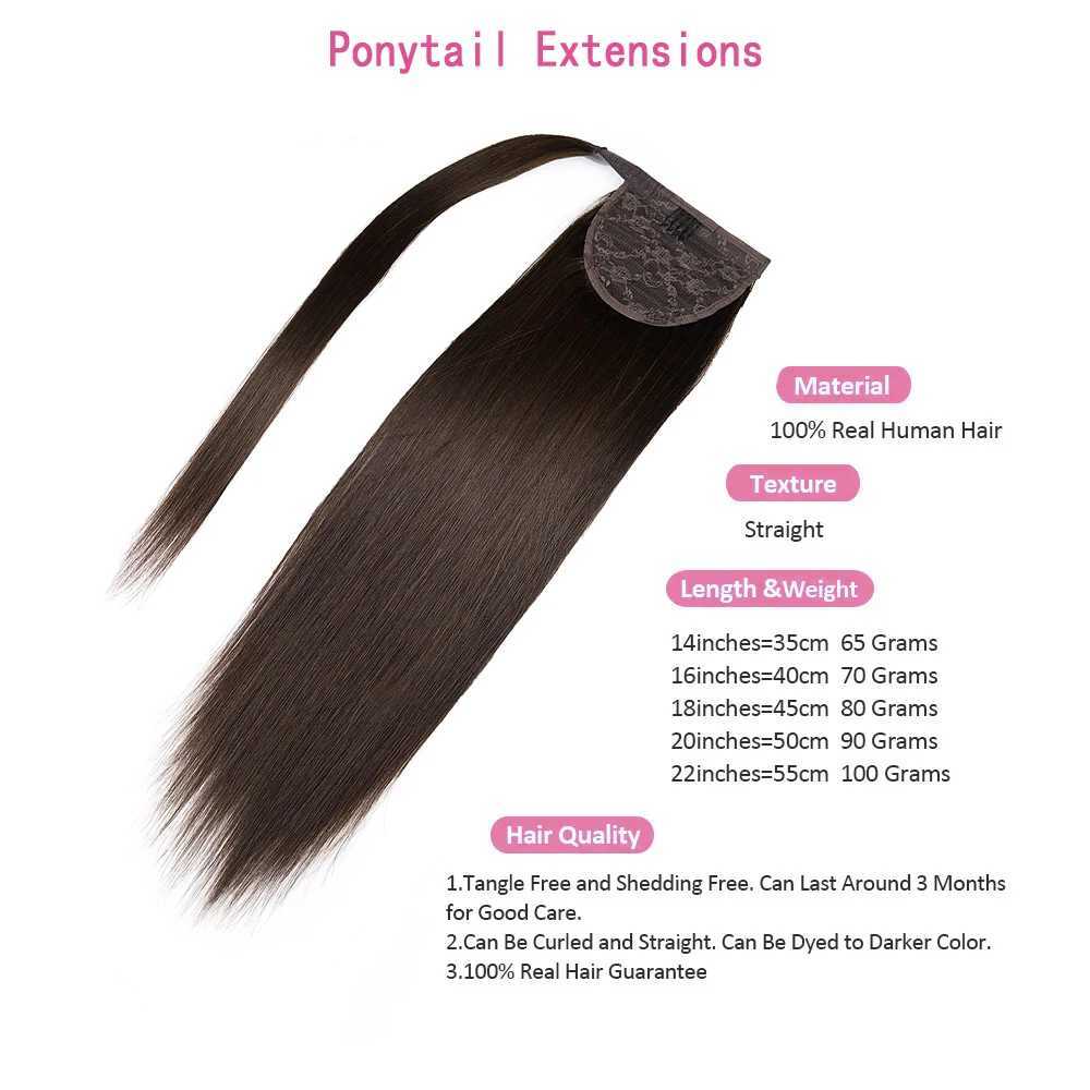 Ponytail extends around the magic wrap of hair adding hair. True ponytail extends from human hair to female 22 inches brown 2# 100g W240817