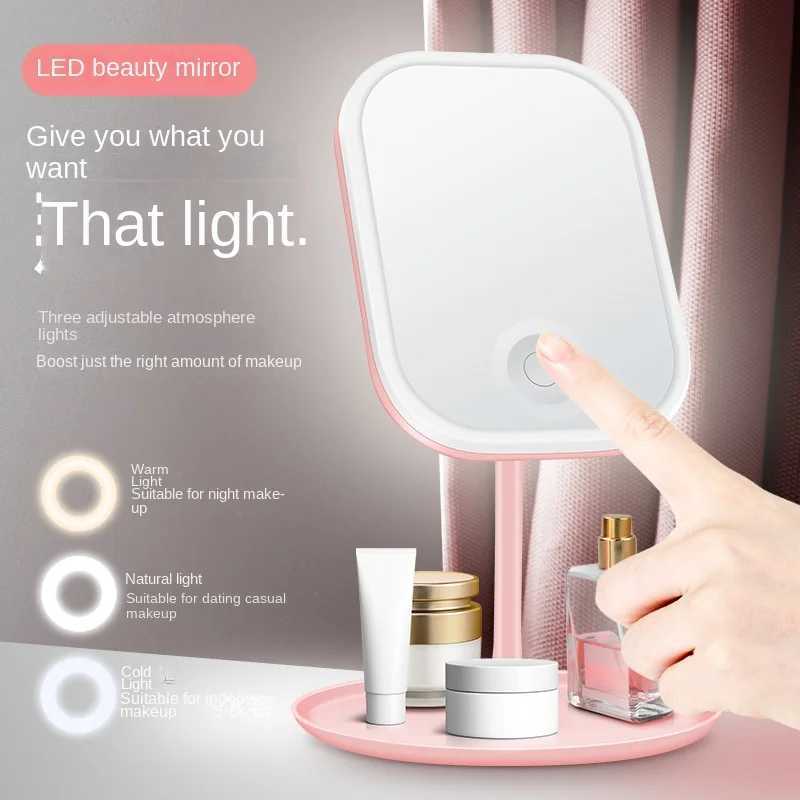 Led Vanity Mirror Intelligent Adjustable Monochrom/3color Light Vanity Mirror Desktop Fill Light Mirror One Touch Charging Model Y240819