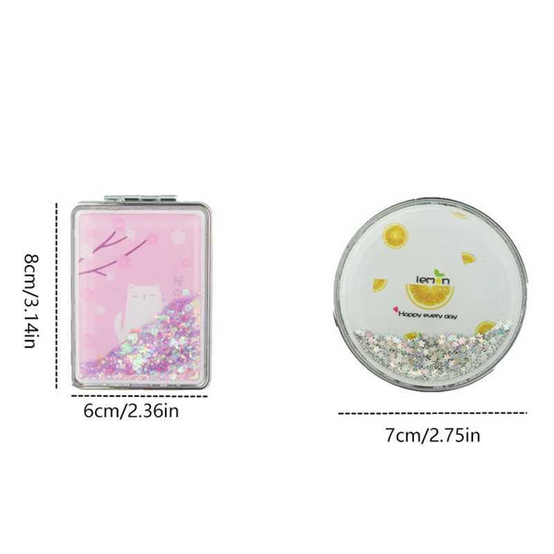 Portable Double-Sided Folding Cosmetic Mirror Female Gifts With Flowing Sparkling Sand Mini Makeup Mirror Compact Pocket Mirrors Y240819