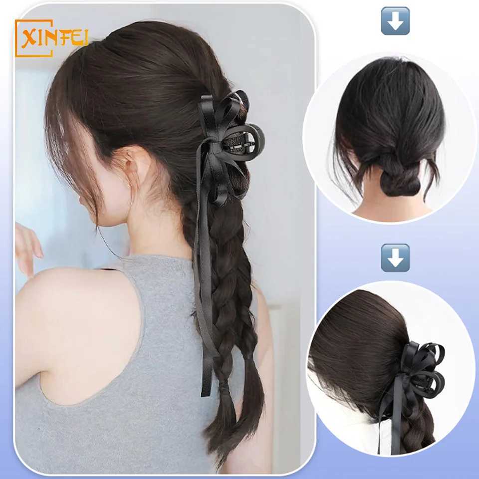 Synthetic wig ponytail womens natural hair extended ribbon fluffy grab clip style braided hair high ponytail hairstyle W240817