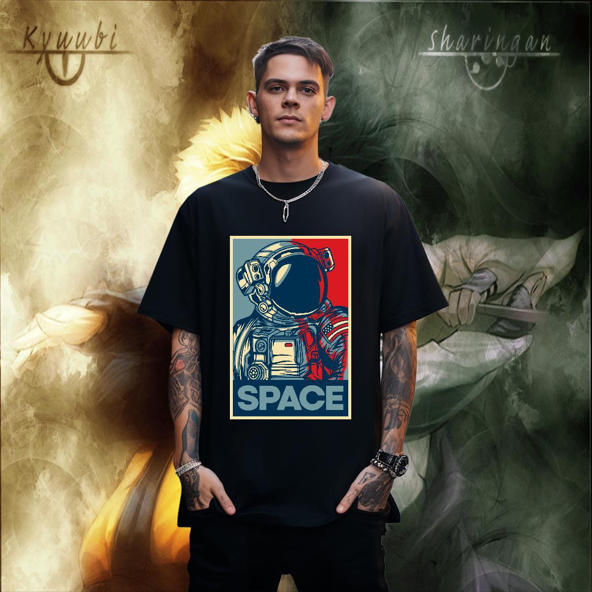 Unisex Men Tees Outdoor 230g Cotton Custom Big Size Crew Neck Breathable spaceman T Shirt For Man Casual New Clothes
