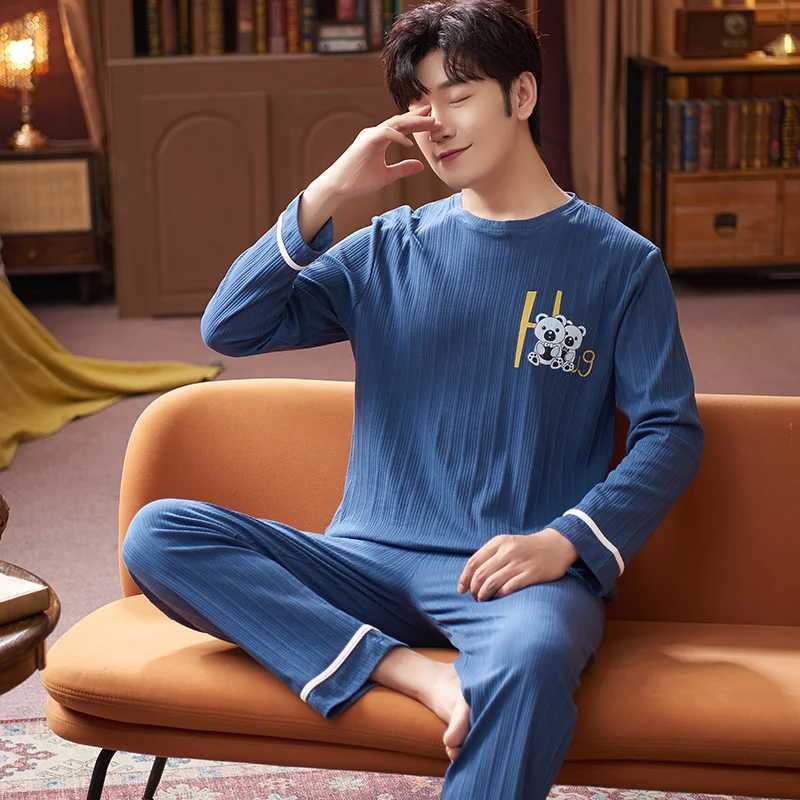 New Spring Mens Pajamas Long Sleeve Mens Pajama Set Mens Knitted Cotton Pajamas Mens Pajama SetW240719