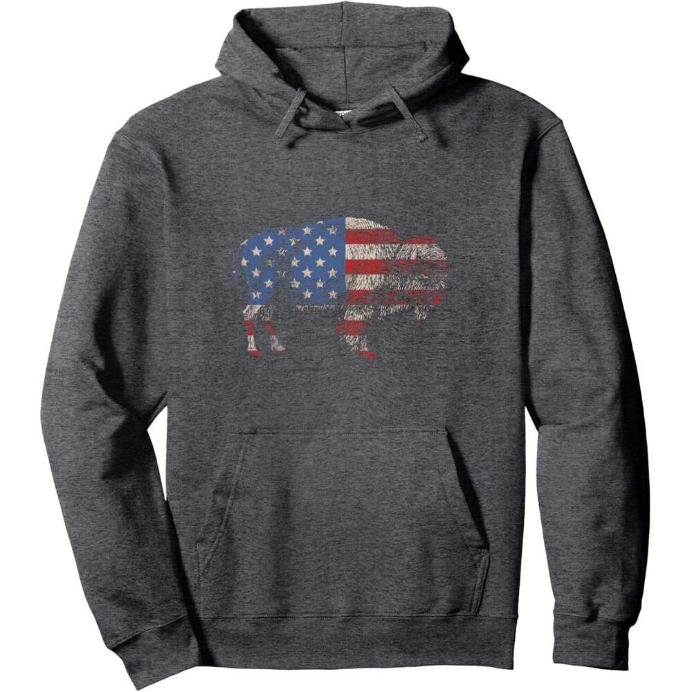 Hoodie for Mens Womens Vintage Retro Bison American Flag Buffalo Simple Pullover Hoodie Hoodies sweatshirt pullover jacket Long sleeve