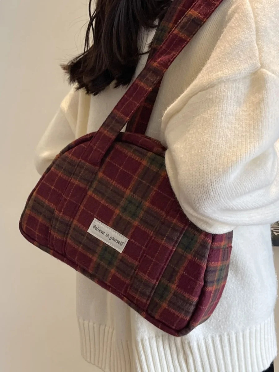 Trendy Lattice Wool Blend Shoulder Bag Tote Handbags and Purses 2023 Ladies Messenger Bags High Quality 240819