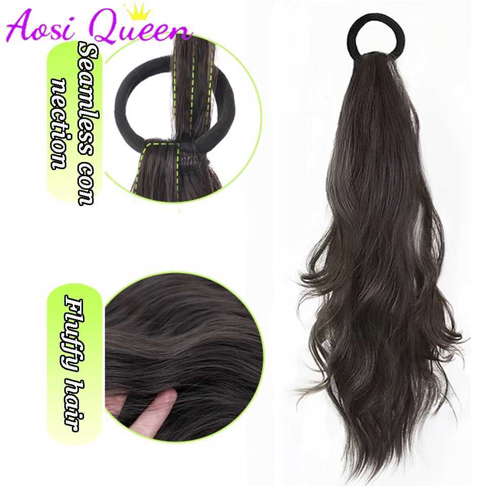 AOSI synthetic wig ponytail womens long hair sweet cool elastic band with low tie naturally light curly ponytail W240817