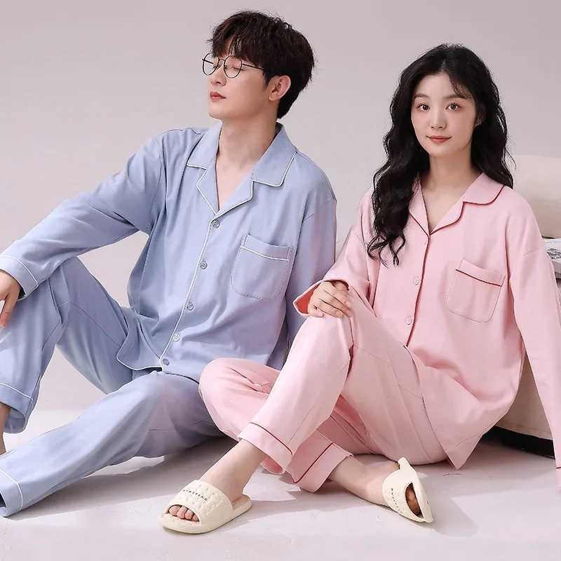 2024 Spring Couple Long Sleeve 100% Cotton Pajama Set Mens Loose Pajama Set Womens Pajama SetW240719