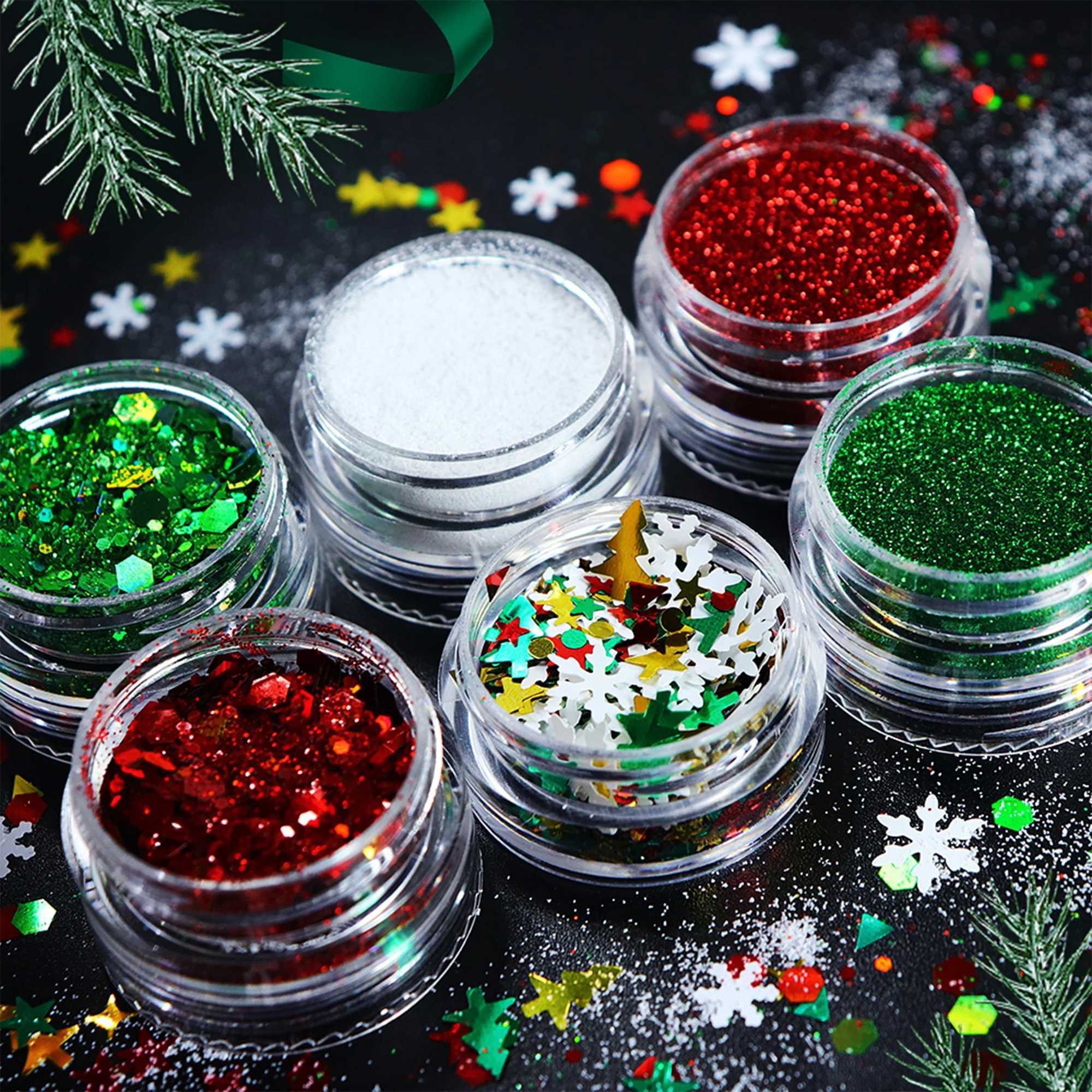 6pcs/set Christmas White Sequins Nail Art Glitter Powder Mermaid Dust Small Flakes Decorations For DIY Nails GlittersXJ240815