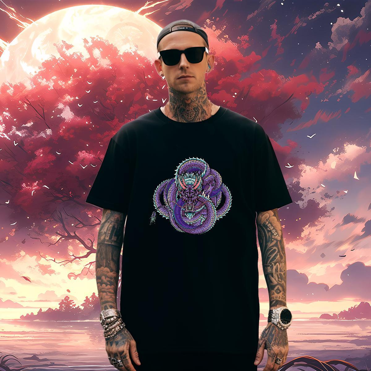 T-Shirts 230g Cotton dragon Casual Beach Short Sleeve O-Neck White Plus Size Men Clothes T-Shirt DIY Customized Comfortable Tee Shirt