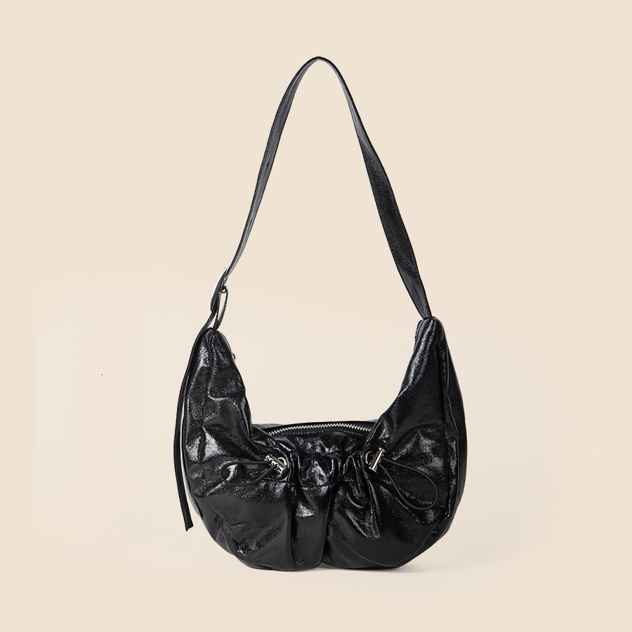 PU Underarm Single Shoulder Crescent for Women's Summer 2024 Versatile Drawstring Wrinkled Cowboy Bag
