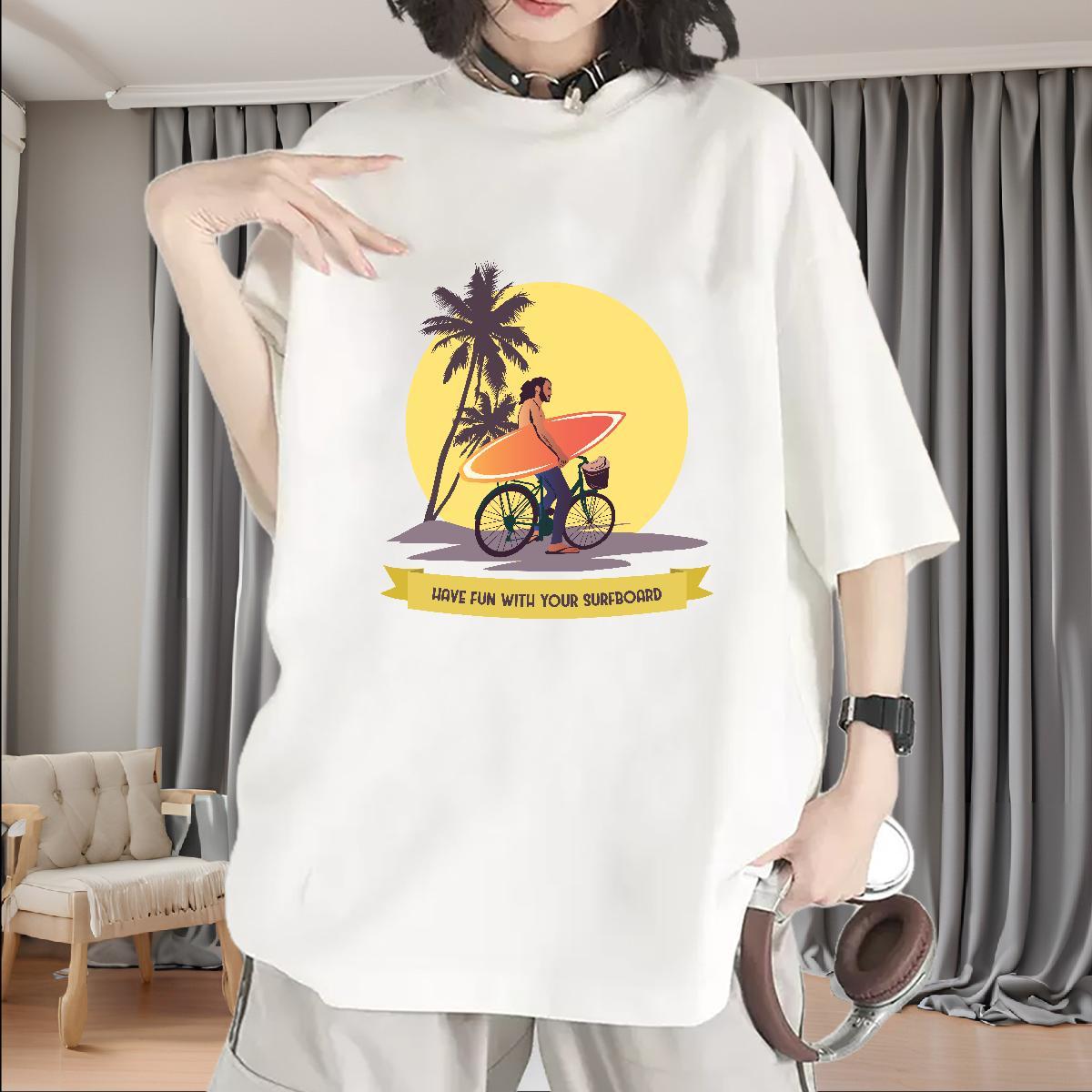 Designer Tshirt for Man Woman Spring Summer Breathable Crew Neck Tops Female 230g Pure Cotton wave Cartoon Print T Shirt For Woman