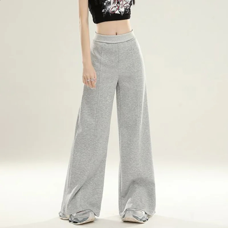 Deeptown Baggy Y2k Grey Sweatpants Woman Casual Vintage Korean Fashion Wide Leg Pants Sports High Waist Basic Loose Trousers 240820